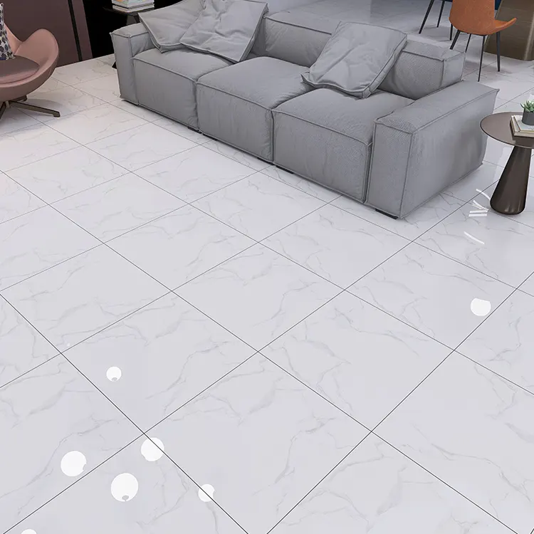 Stone-Look Gray/White Glossy Porcelain Floor Tile 600x600mm