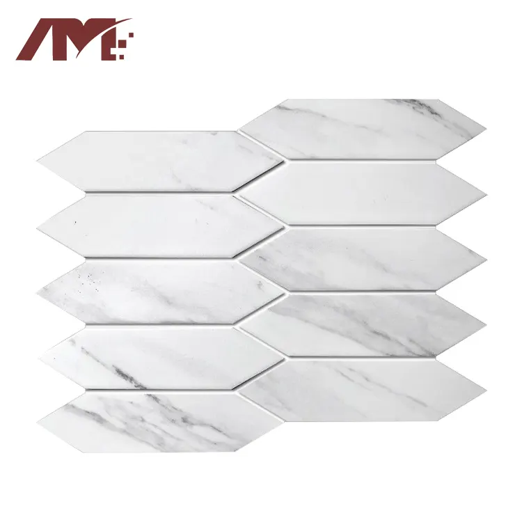White Hexagonal Glass Mosaic Tile 300x300mm