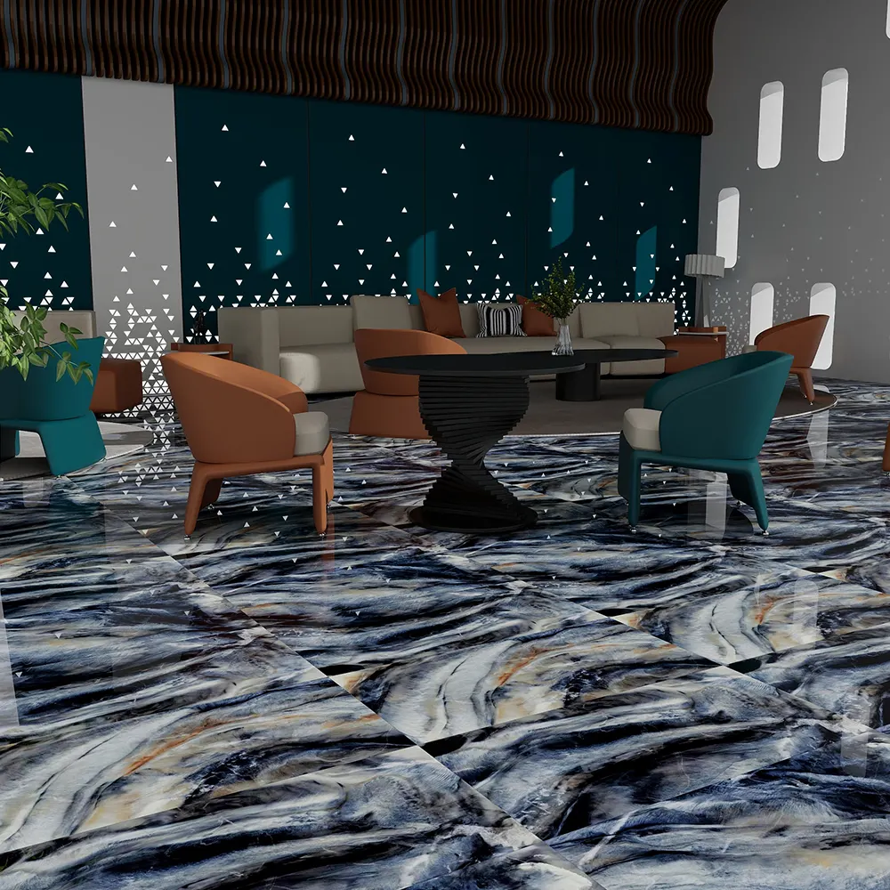 Non-Slip Marble-Look Glossy Porcelain Wall And Floor Tile 60x120cm