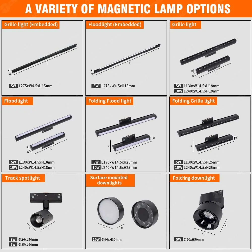 Adjustable Aluminum Magnetic LED Track Spotlight 3-10W 24V/48V