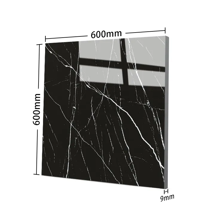 Stone-Look Black/White Glazed Porcelain Floor Tile 600x600mm