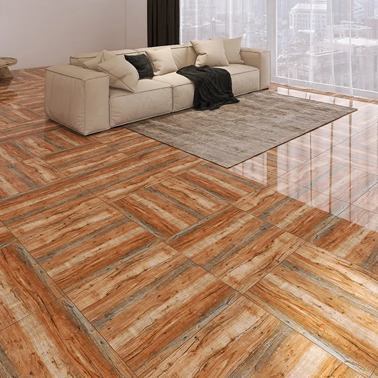 Non-Slip Wood-Look Polished Ceramic Floor Tile 600x600mm