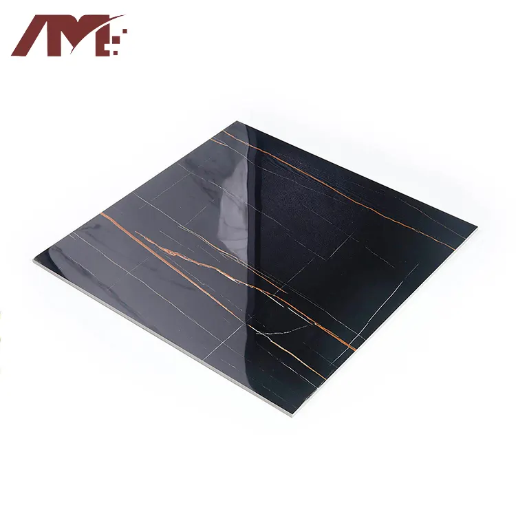 Non-Slip Marble-Look Black Polished Porcelain Floor Tile 600x600mm