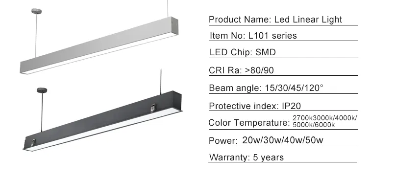 Recessed/Surface-Mounted Aluminum Linear LED Light 20/40W