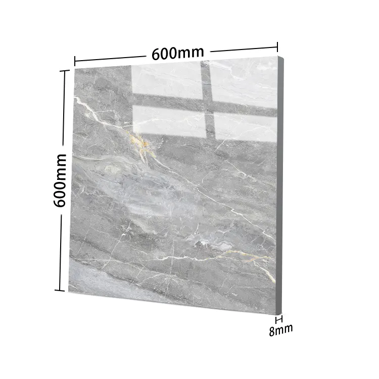 Marble-Look Glossy Porcelain Floor Tile 600x600mm