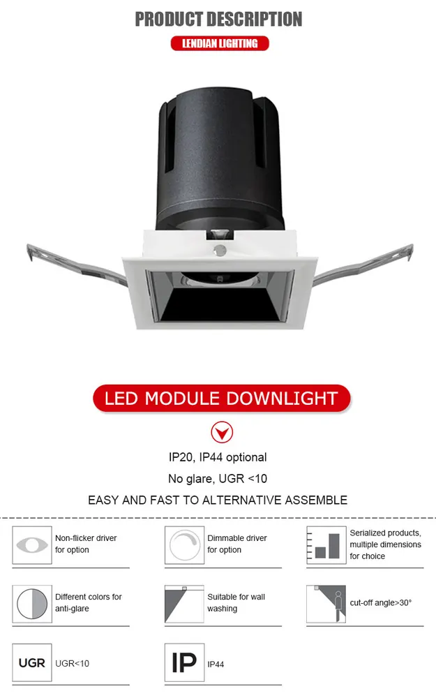 Adjustable Recessed Square LED Downlight 9-15W IP44