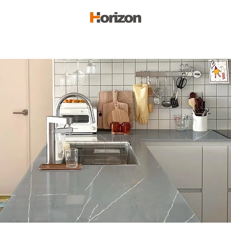 Gray Glossy Engineered Quartz Slab 3200x1600mm