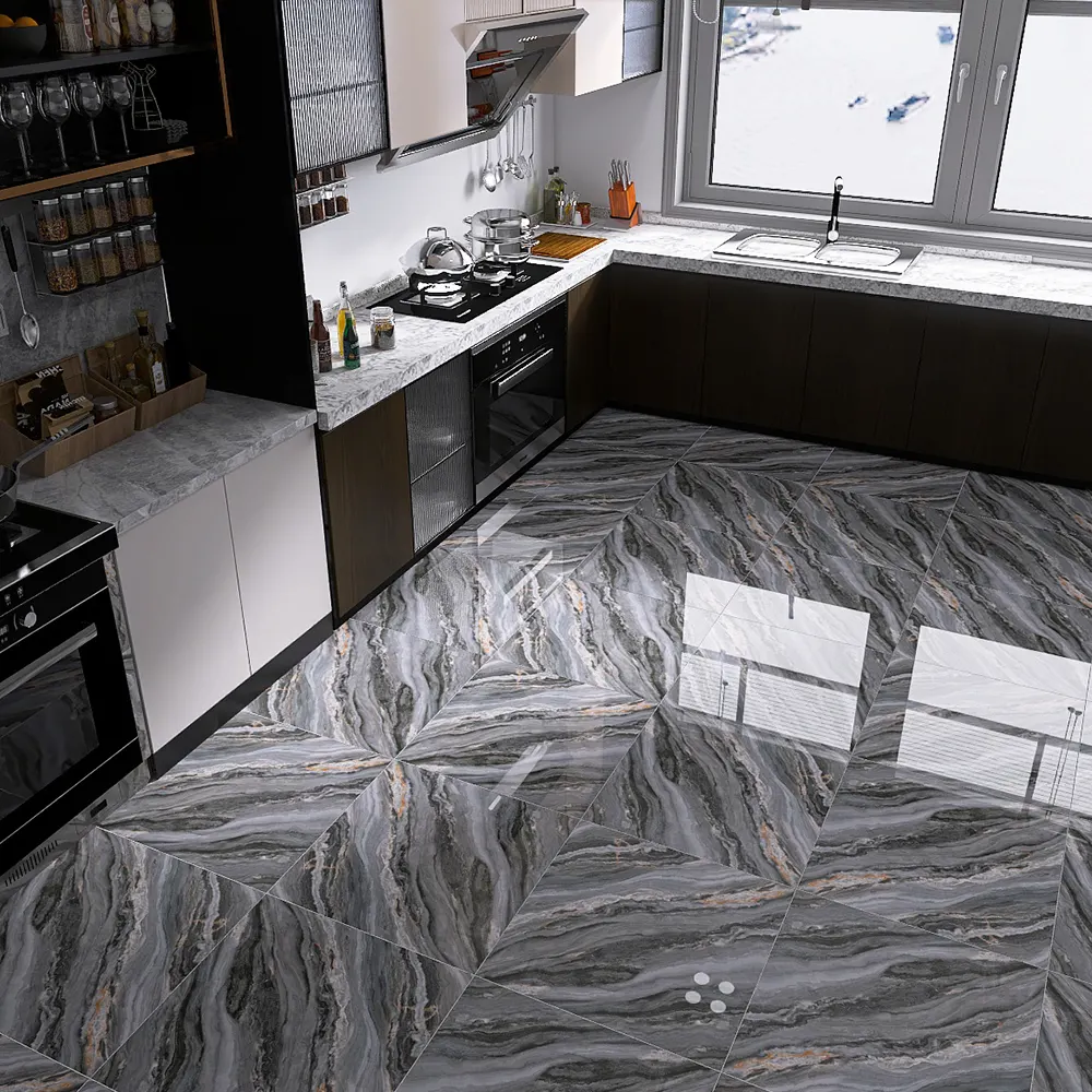 Non-Slip Stone-Look Polished Porcelain Floor Tile 600x600mm