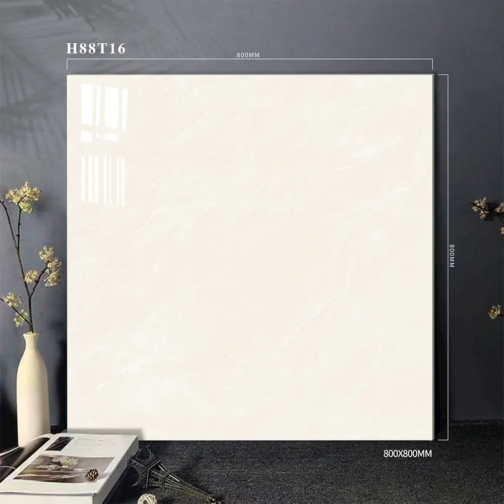 Marble-Look Beige Glossy Porcelain Floor Tile 800x800mm