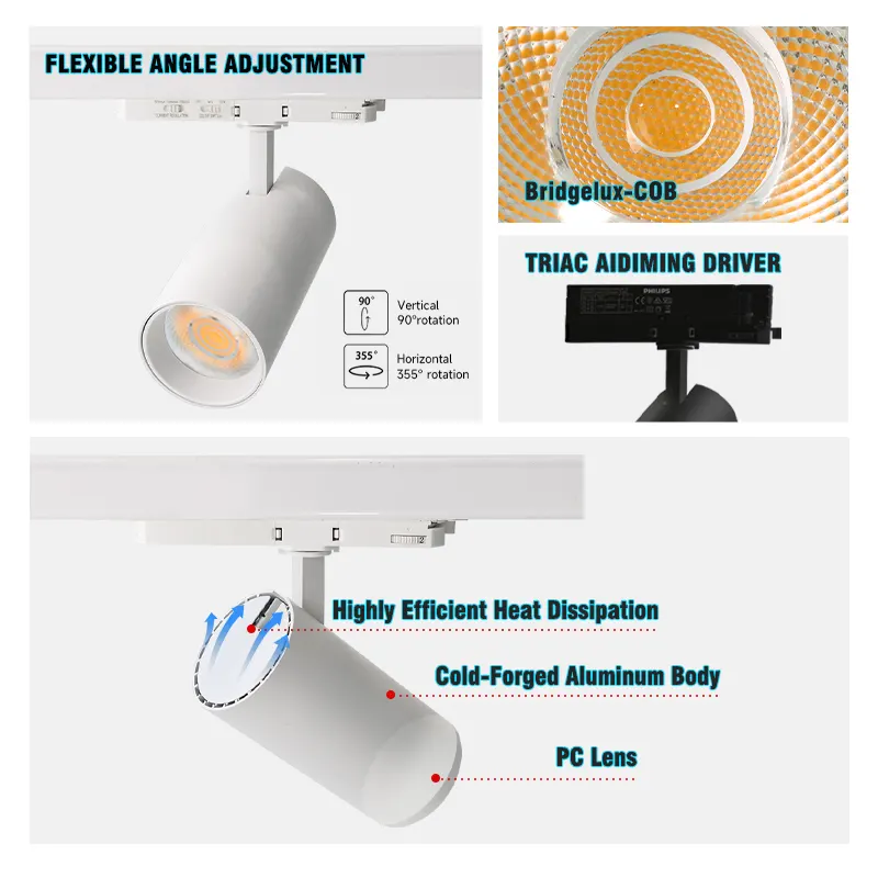 Adjustable Dimmable DALI TRIAC LED Track Spotlight 30/36W For 4-Wire Track