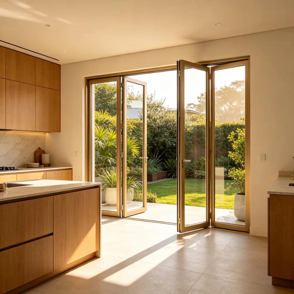 Thermal-Break Aluminum Bifold Door With Double Tempered Glazing