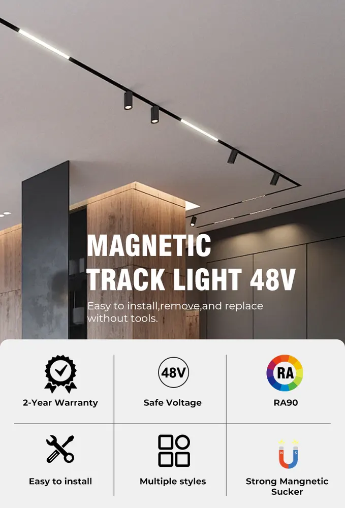 Aluminum Magnetic LED Track Spotlight 6-30W 48V 3CCT Selectable