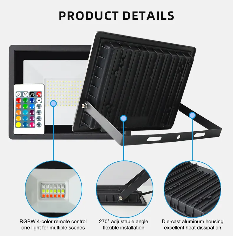 Dimmable Aluminum RGBW LED Floodlight 10-200W IP66