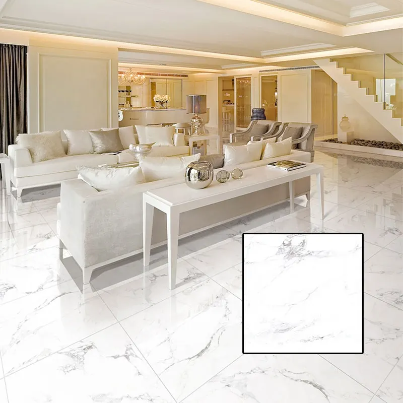 Marble-Look White Porcelain Floor Tile 600x600mm
