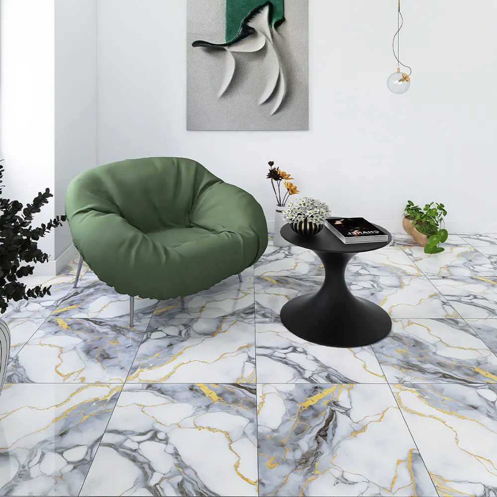 Gold Marble-Look Porcelain Floor Tile 600x600mm