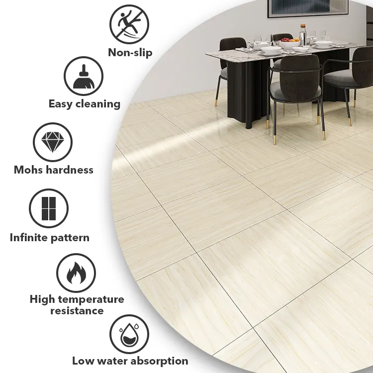 Non-Slip Wood-Look Brown Porcelain Floor Tile 600x600mm