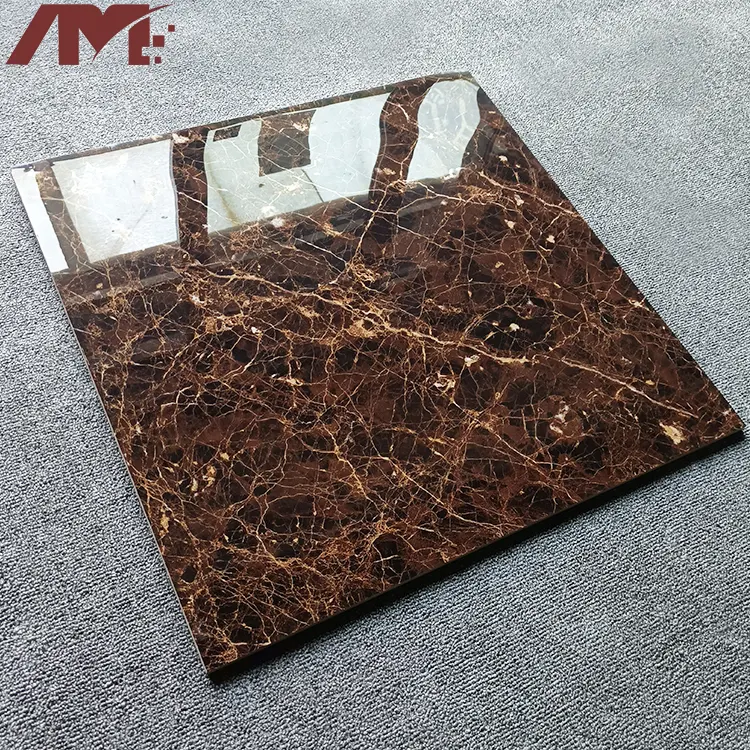 Non-Slip Marble-Look Brown Glazed Porcelain Stair Tread Tile 600x600mm