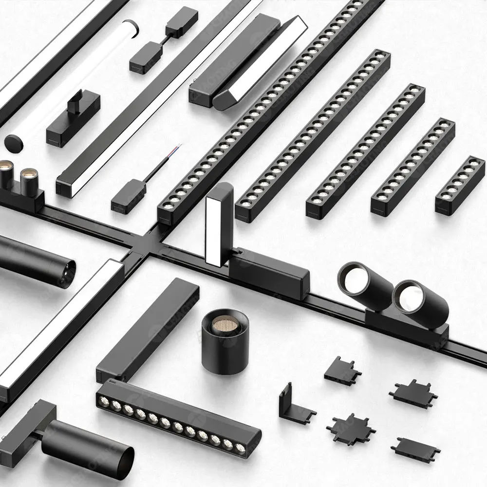 Slim TRIAC Aluminum Magnetic Lighting Track Rail Black/White 1-3m 48V product sample