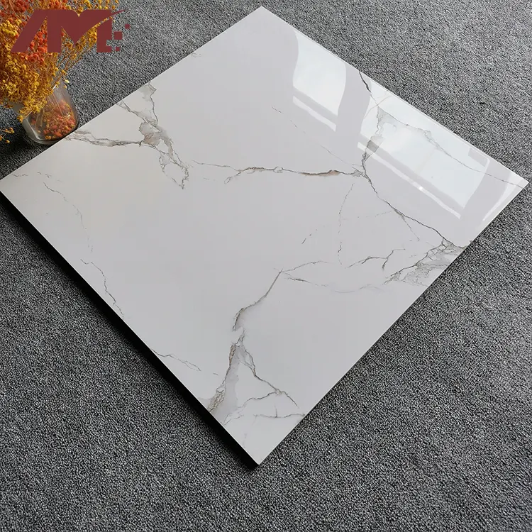 Marble-Look White Polished Porcelain Floor Tile 60x60cm