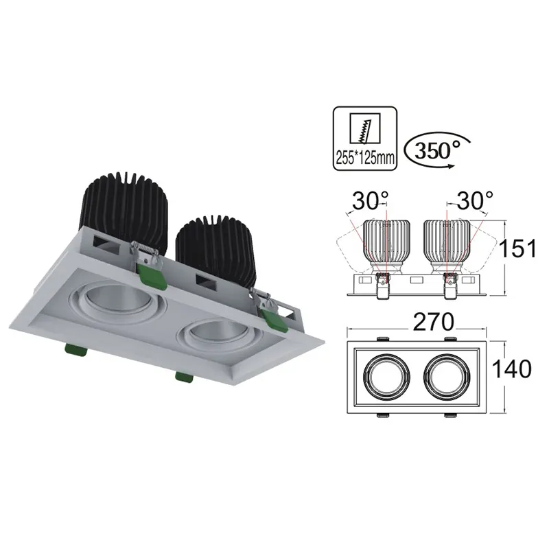Adjustable Recessed Square LED Grille Spotlight 24-32W