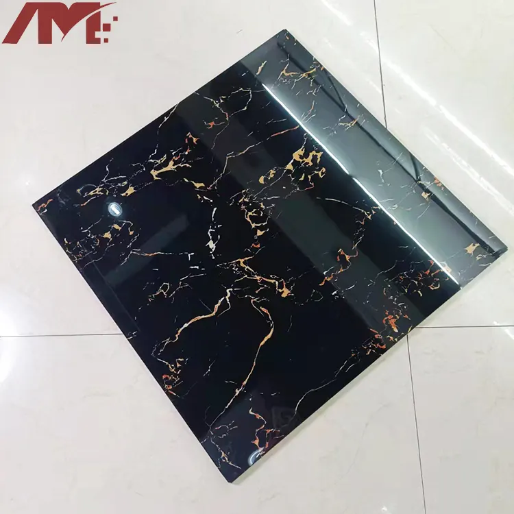 Black/Gold Polished Porcelain Floor Tile 600x600mm product sample