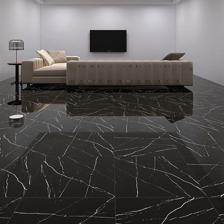 Stone-Look Black Polished Porcelain Floor Tile 600x600mm/800x800mm