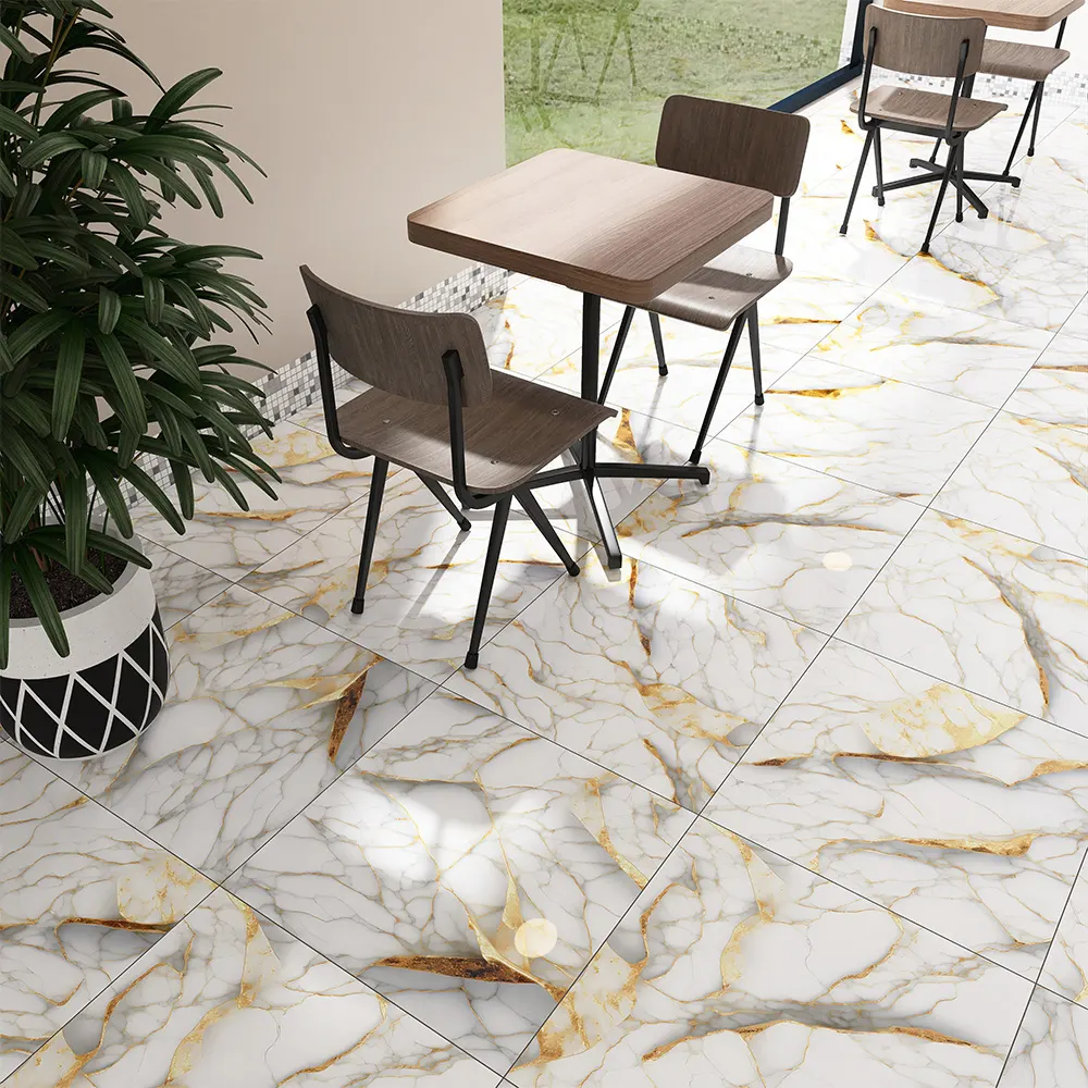 Marble-Look Gold Porcelain Floor Tile 600x600mm