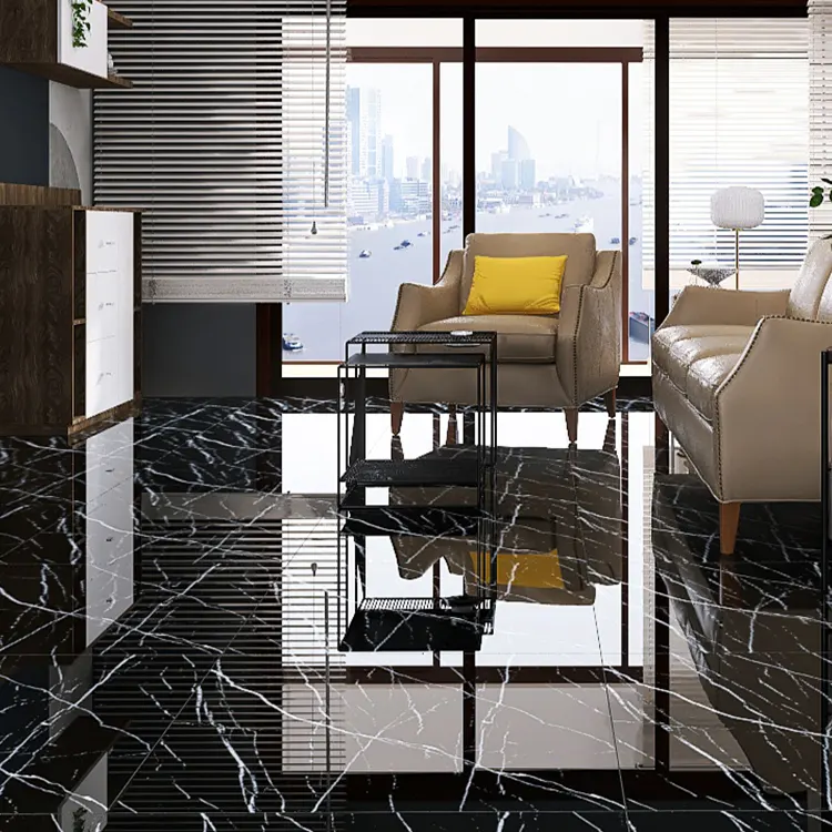 Stone-Look Black/White Glazed Porcelain Floor Tile 600x600mm