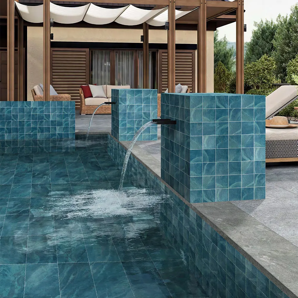 Non-Slip Stone-Look Blue Matte Porcelain Outdoor Tile 300x600mm