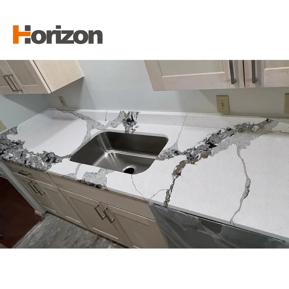 White Engineered Quartz Kitchen Countertop