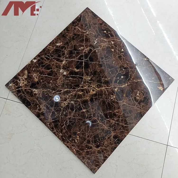 Non-Slip Marble-Look Brown Glazed Porcelain Stair Tread Tile 600x600mm
