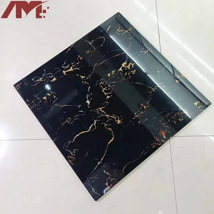Marble-Look Black/Gold Polished Porcelain Floor Tile 600x600mm