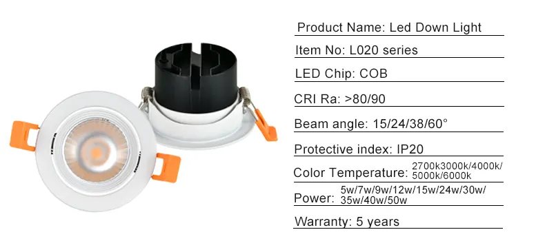 Adjustable Recessed Aluminum LED Downlight 3-15W 3in/4in 55/58m 3CCT Selectable