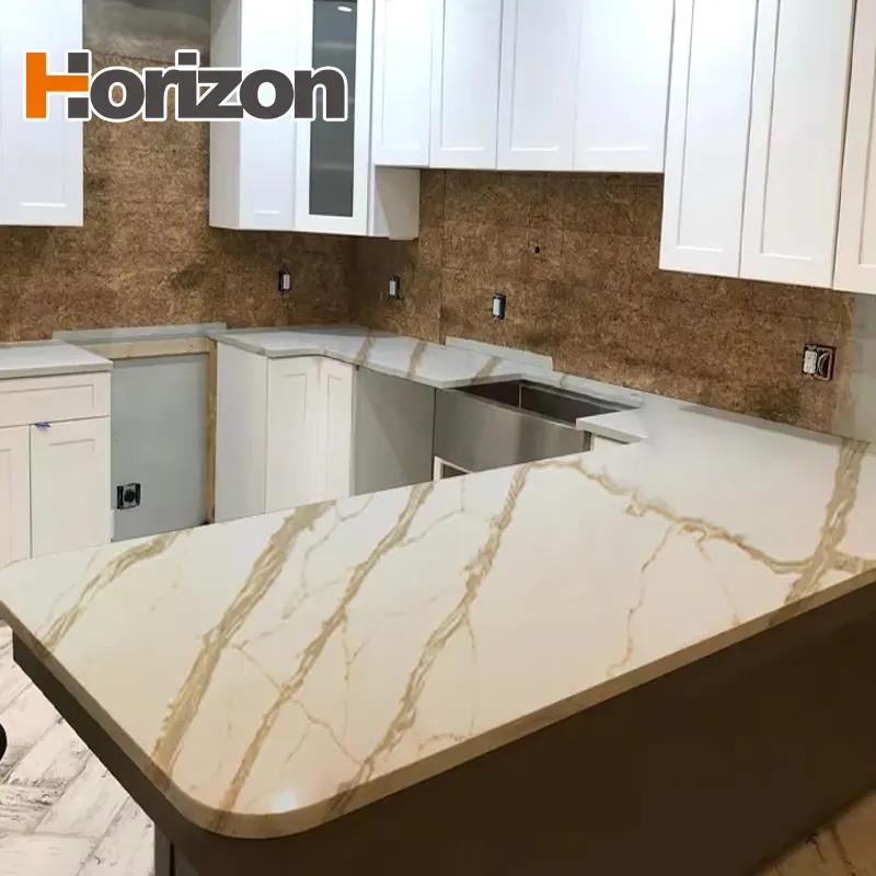 Calacatta White/Gold Engineered Quartz Slab 3200x1600mm product sample