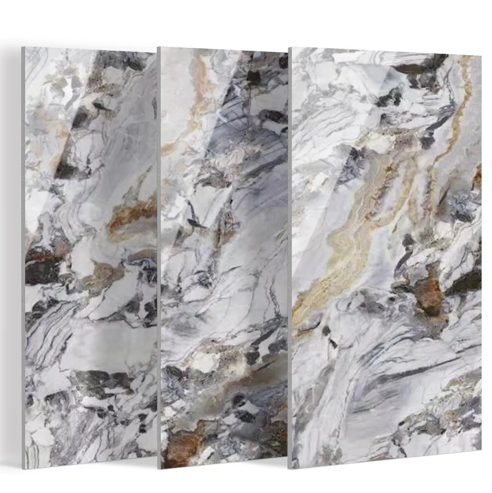 Non-Slip Marble-Look Brown Polished Porcelain Wall And Floor Tile 600x1200mm