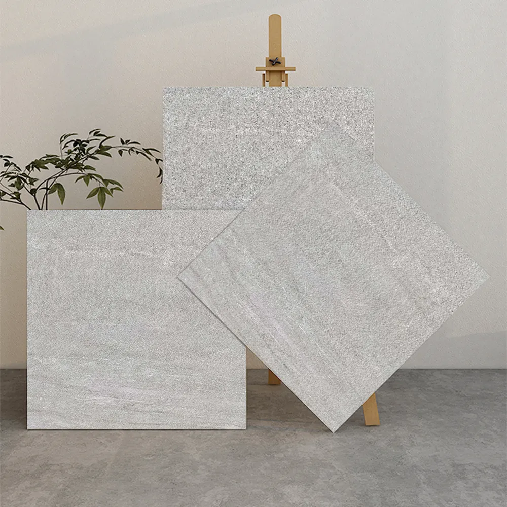Non-Slip Stone-Look Light Gray Matte Porcelain Floor Tile 600x600mm