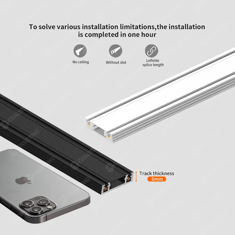 Adjustable Aluminum Magnetic Lighting Track Rail 1-3m