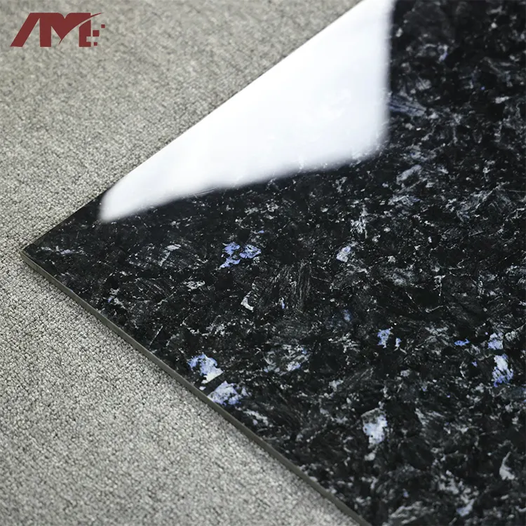 Terrazzo-Look Black Polished Porcelain Floor Tile 600x600mm