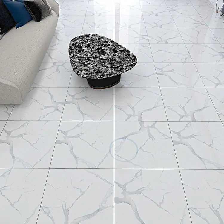 Non-Slip Marble-Look White Glazed Porcelain Floor Tile 600x600mm