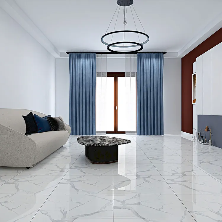 Non-Slip Marble-Look White Glazed Porcelain Floor Tile 600x600mm