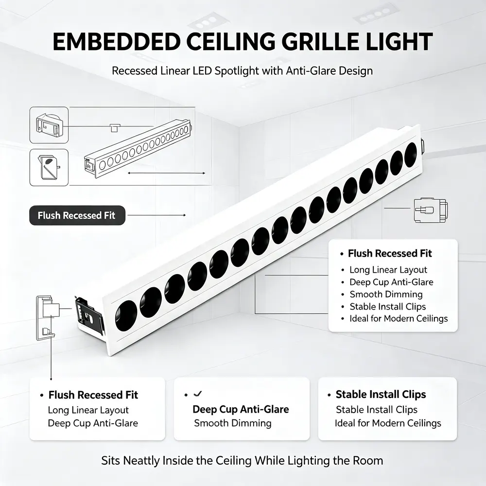 Anti-Glare Smart Dimmable Recessed LED Grille Spotlight 2-30W