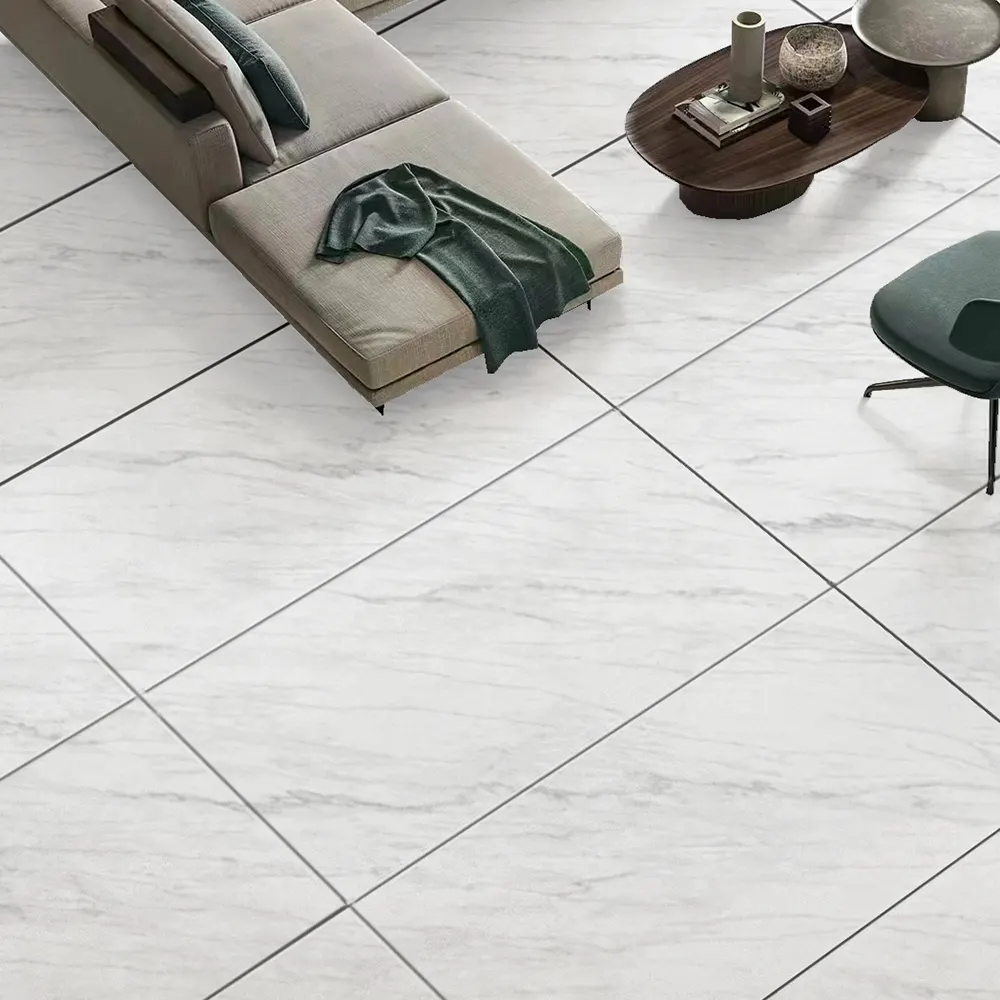 Marble-Look White Glossy Ceramic Floor Tile 900x1800mm