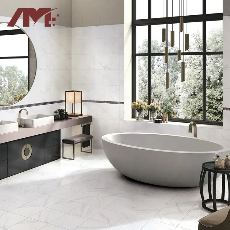 Non-Slip Marble-Look Glossy Porcelain Wall And Floor Tile 300x300mm
