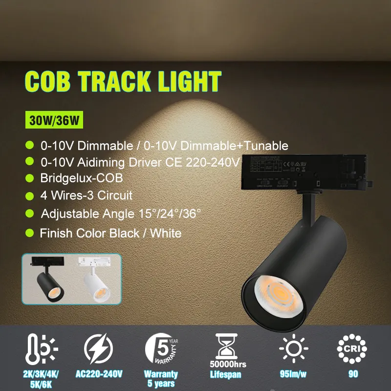 Adjustable Aluminum Magnetic COB LED Track Spotlight 30/36W For 4-Wire Track
