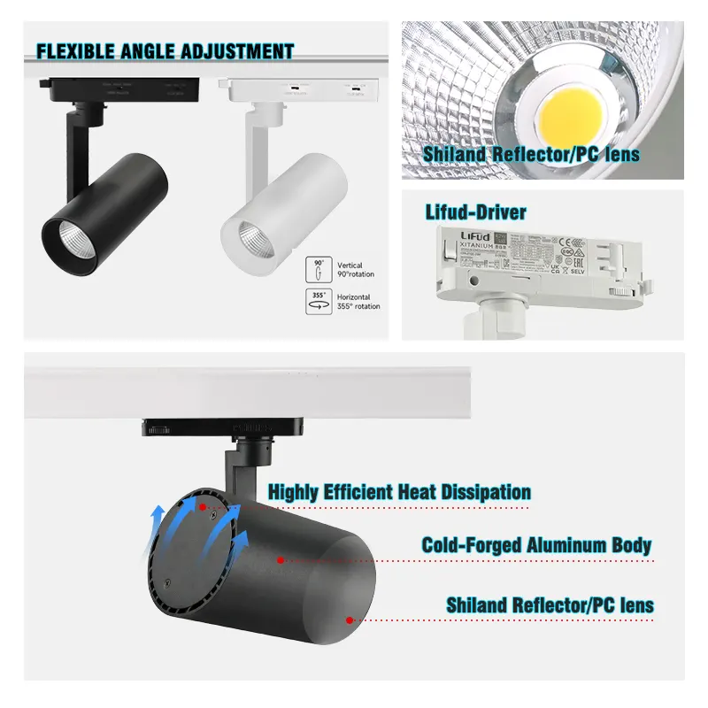Adjustable Aluminum LED Track Spotlight 18-36W 3CCT Selectable