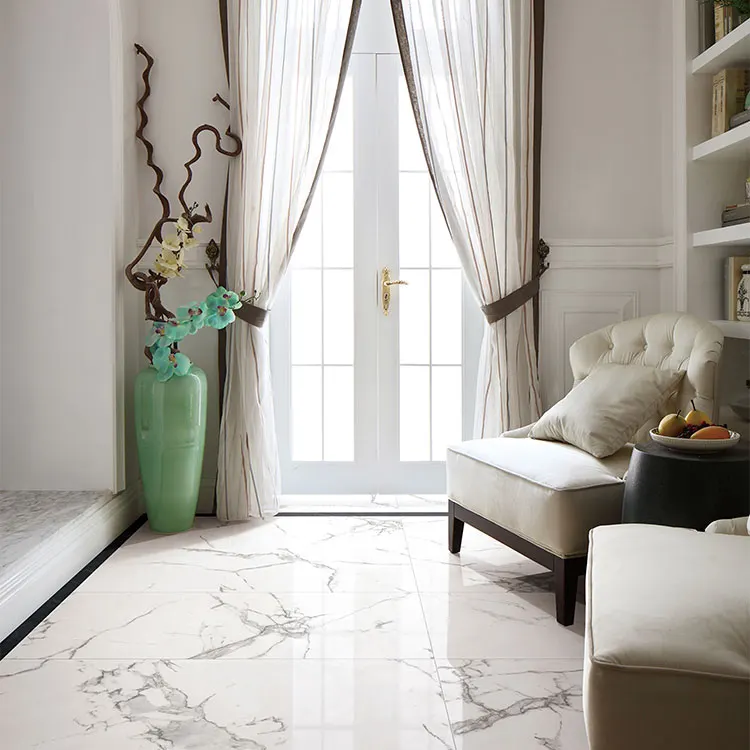 Non-Slip Marble-Look White Polished Porcelain Floor Tile 600x1200mm