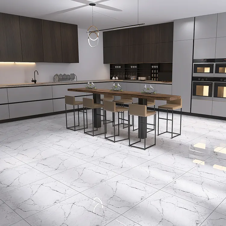 Marble-Look White Polished Porcelain Wall And Floor Tile 600x600mm