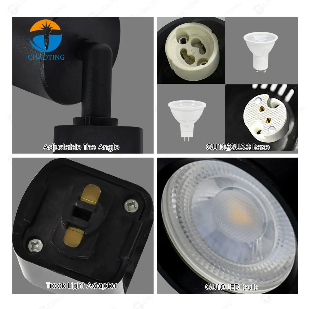 Aluminum Track Spotlight Housing MR16/GU10 for 2/3/4-Wire Track