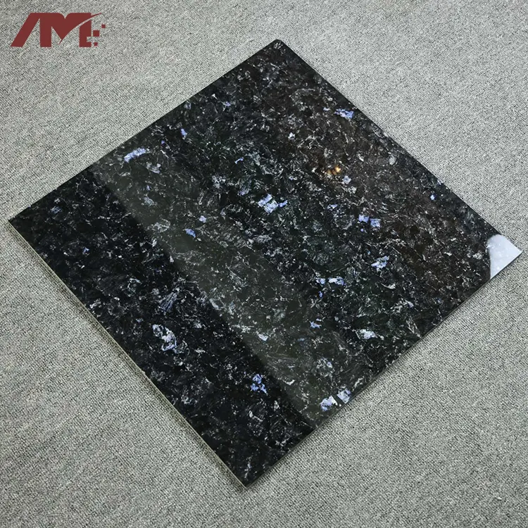 Terrazzo-Look Black Polished Porcelain Floor Tile 600x600mm