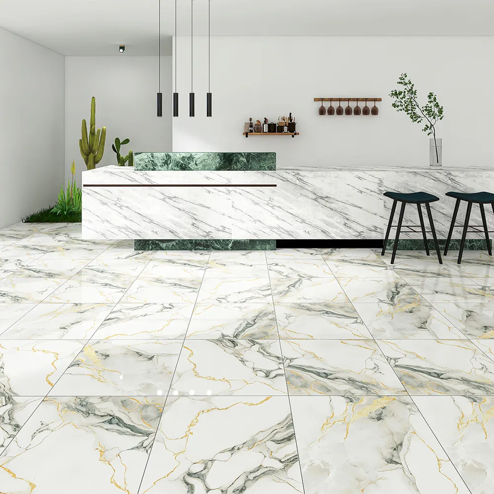 Non-Slip Marble-Look Gold Porcelain Wall And Floor Tile 600x600mm